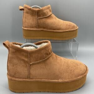 NEW Madden Girl Women’s Embracce Cozy Mini Platform Booties Brown Size 8.5M